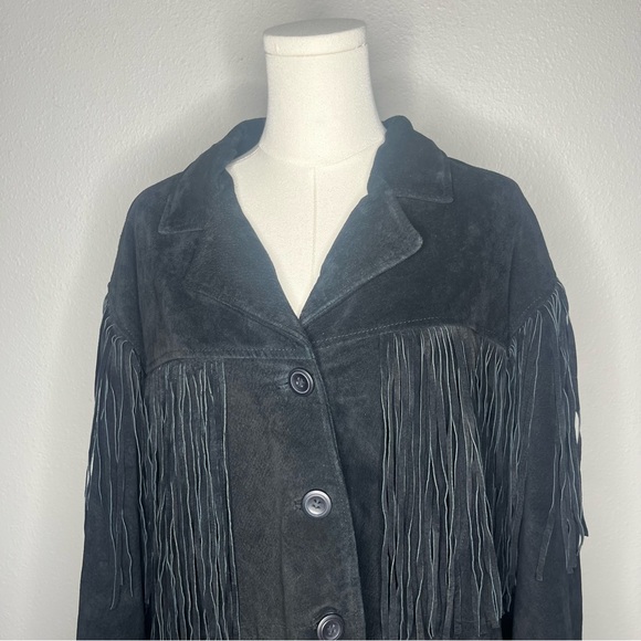Vintage Leather Gallery Black Suede Trim Button Down Jacket Western Cowboy - Picture 4 of 7